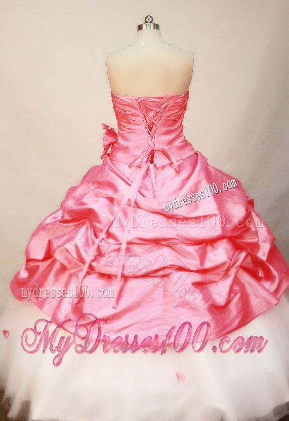 Rose Pink and White Floor-length Ball Gown Quince Dresses Discout